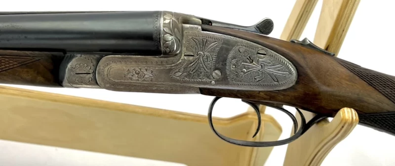 side by side 12ga shotgun Spanish Hispano Englesa-Eibar Engraved Side Lock Extractor SN 14755 - Image 4