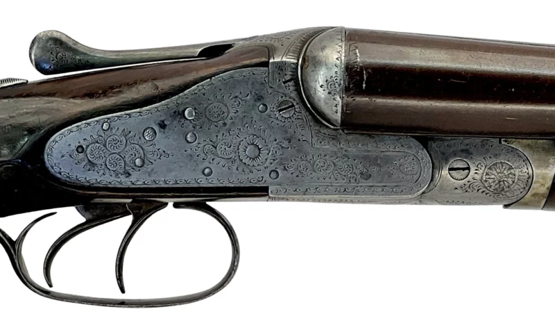 British Side by Side 12ga shotgun Bolton & Co. Southport Armoury Damascus Sidelock - Image 3