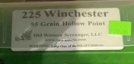 .225 Winchester 55gr. HP 20rds
