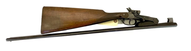 Belgium 410 side by side shotgun external hammer, fold-over “poacher’s gun”. 2219 - Image 5