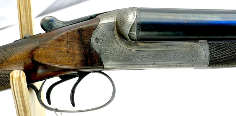 side by side 12ga shotgun British Daniel Fraser and Co. Extractor Boxlock SN 2025