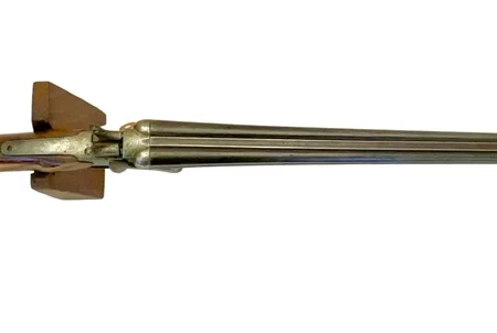 Belgium 410 side by side shotgun external hammer, fold-over “poacher’s gun” 36344