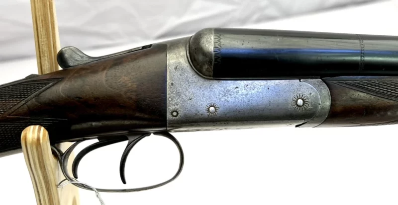 side by side 12ga shotgun British J. Thorpe Bartram Ejector Boxlock SN 3056