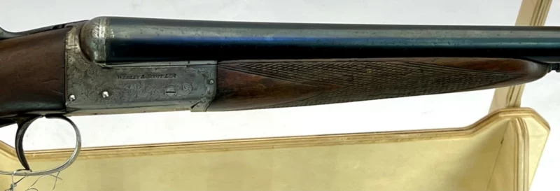 side by side 12ga shotgun British Webley & Scott Model 700 Boxlock w/ejectors SN 124744 - Image 2
