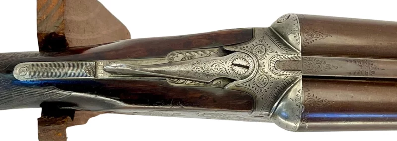 British Side by Side 12ga shotgun Bolton & Co. Southport Armoury Damascus Sidelock - Image 5