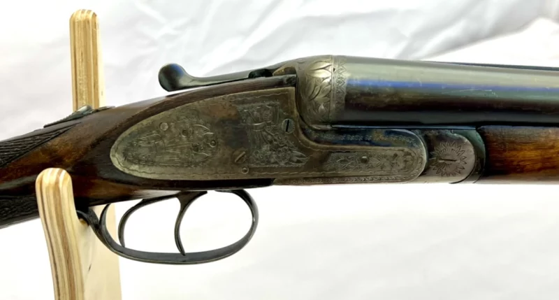side by side 12ga shotgun Spanish Mendi Engraved Side Lock Ejector SN 45903 - Image 6