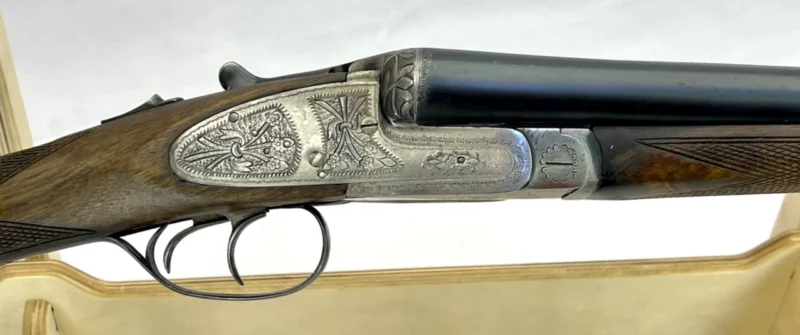 side by side 12ga shotgun Spanish Hispano Englesa-Eibar Engraved Side Lock Extractor SN 14755 - Image 9