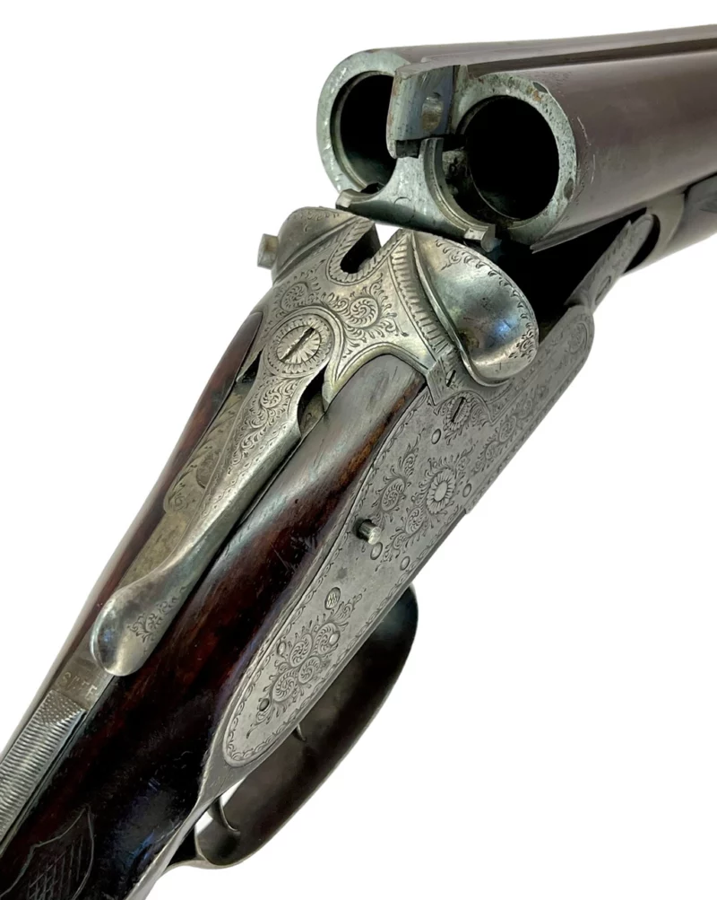 British Side by Side 12ga shotgun Bolton & Co. Southport Armoury Damascus Sidelock - Image 15