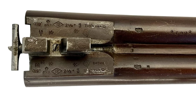 British Side by Side 12ga shotgun Bolton & Co. Southport Armoury Damascus Sidelock - Image 16