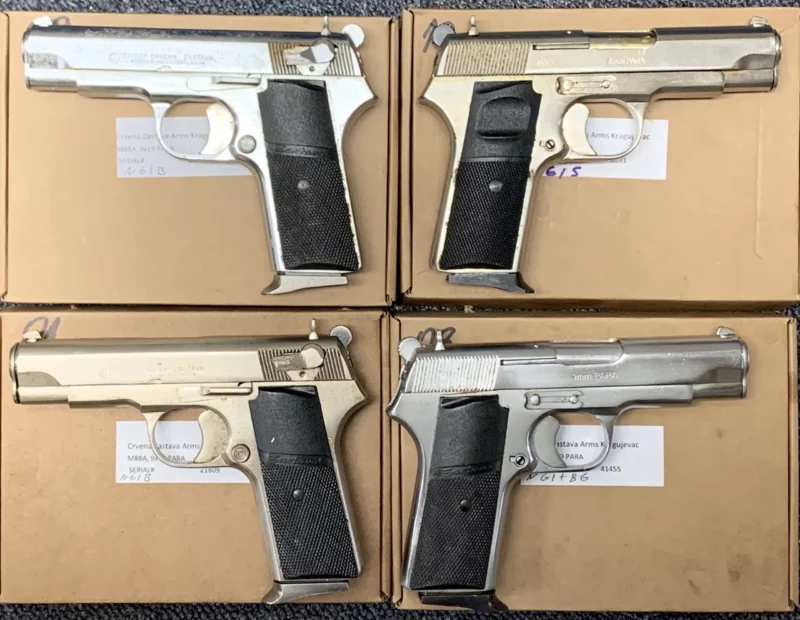 ZASTAVA M88A 9MM PISTOL NICKEL GRADE 1, POLYMER GRIPS, WITH MAGAZINE