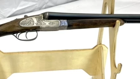 side by side 12ga shotgun Spanish Hispano Englesa-Eibar Engraved Side Lock Extractor SN 14755