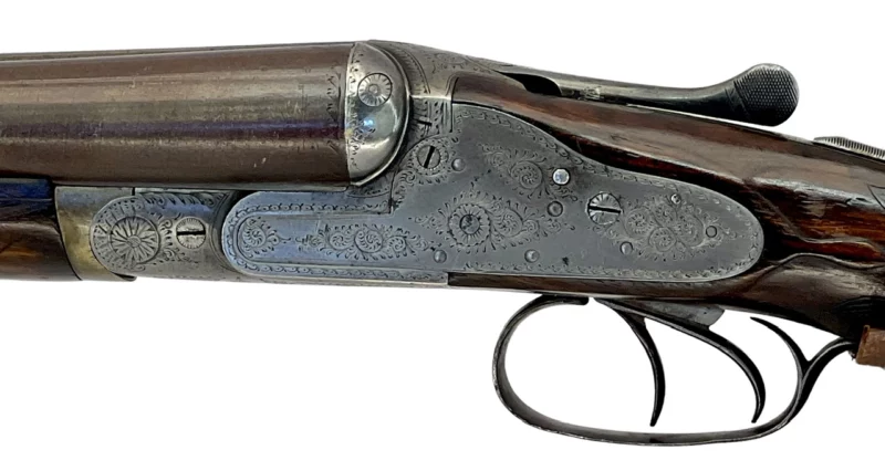 British Side by Side 12ga shotgun Bolton & Co. Southport Armoury Damascus Sidelock - Image 11