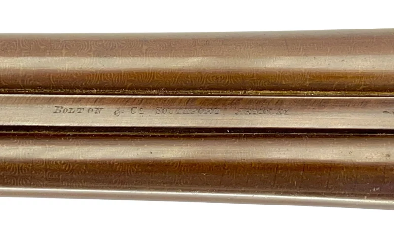 British Side by Side 12ga shotgun Bolton & Co. Southport Armoury Damascus Sidelock - Image 12