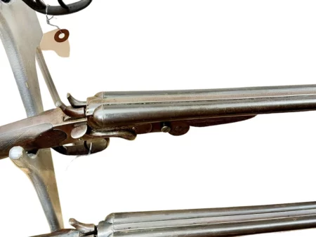 Belgium 410 side by side shotgun external hammer, fold-over “poacher’s gun”