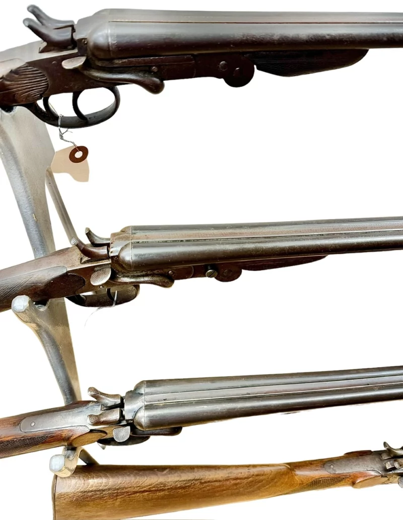 Belgium 410 side by side shotgun external hammer, fold-over “poacher’s gun”