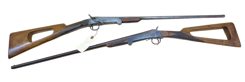 BELGIUM 410 SINGLE SHOT SHOTGUN EXTERNAL HAMMER, FOLD-OVER “POACHER’S GUN” SKELETON STOCK